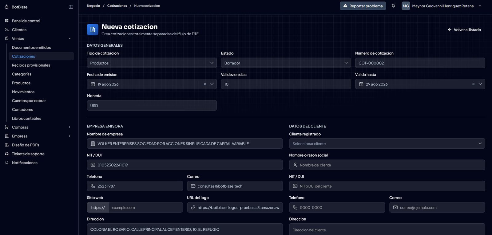 Crear nueva cotización