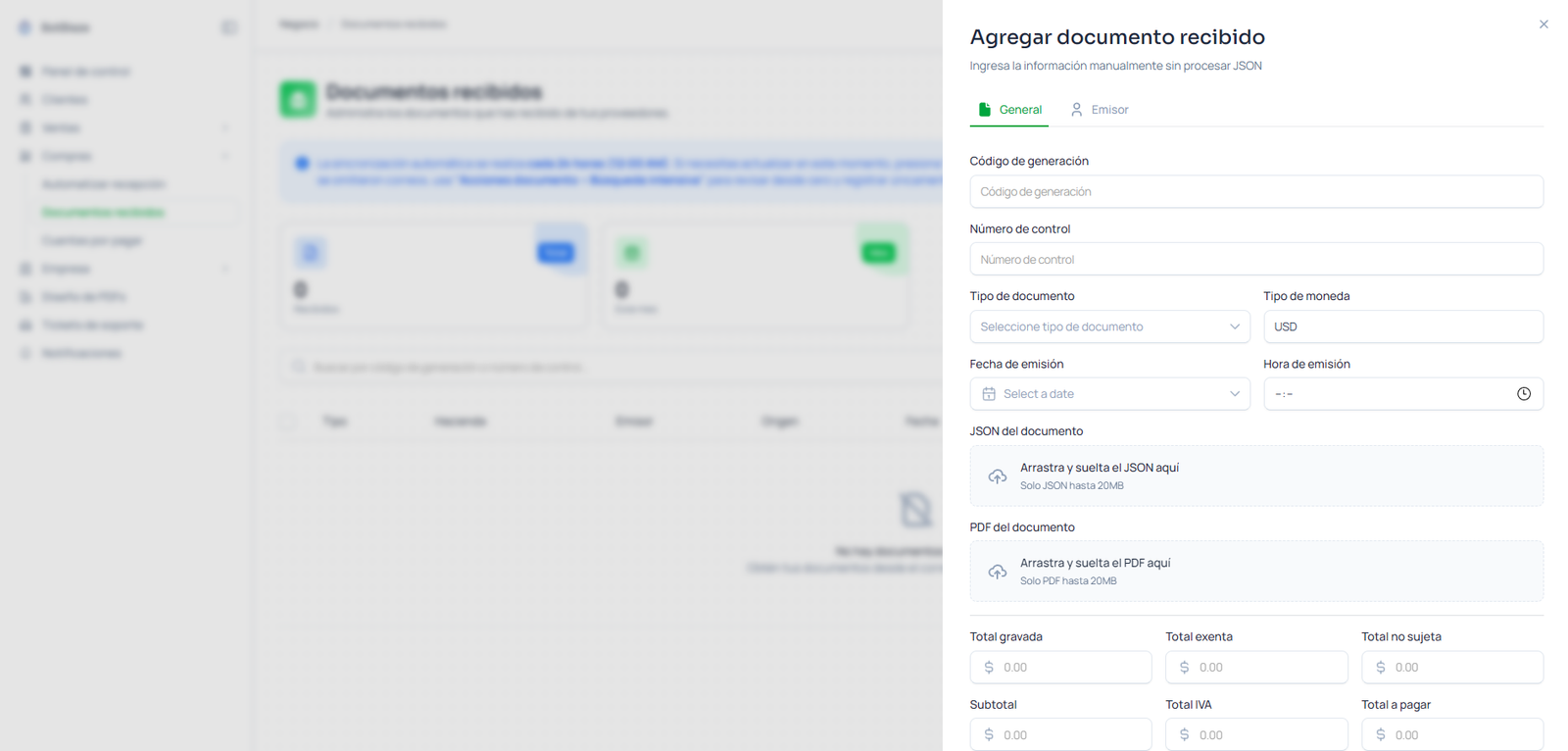 Agregar documento manualmente