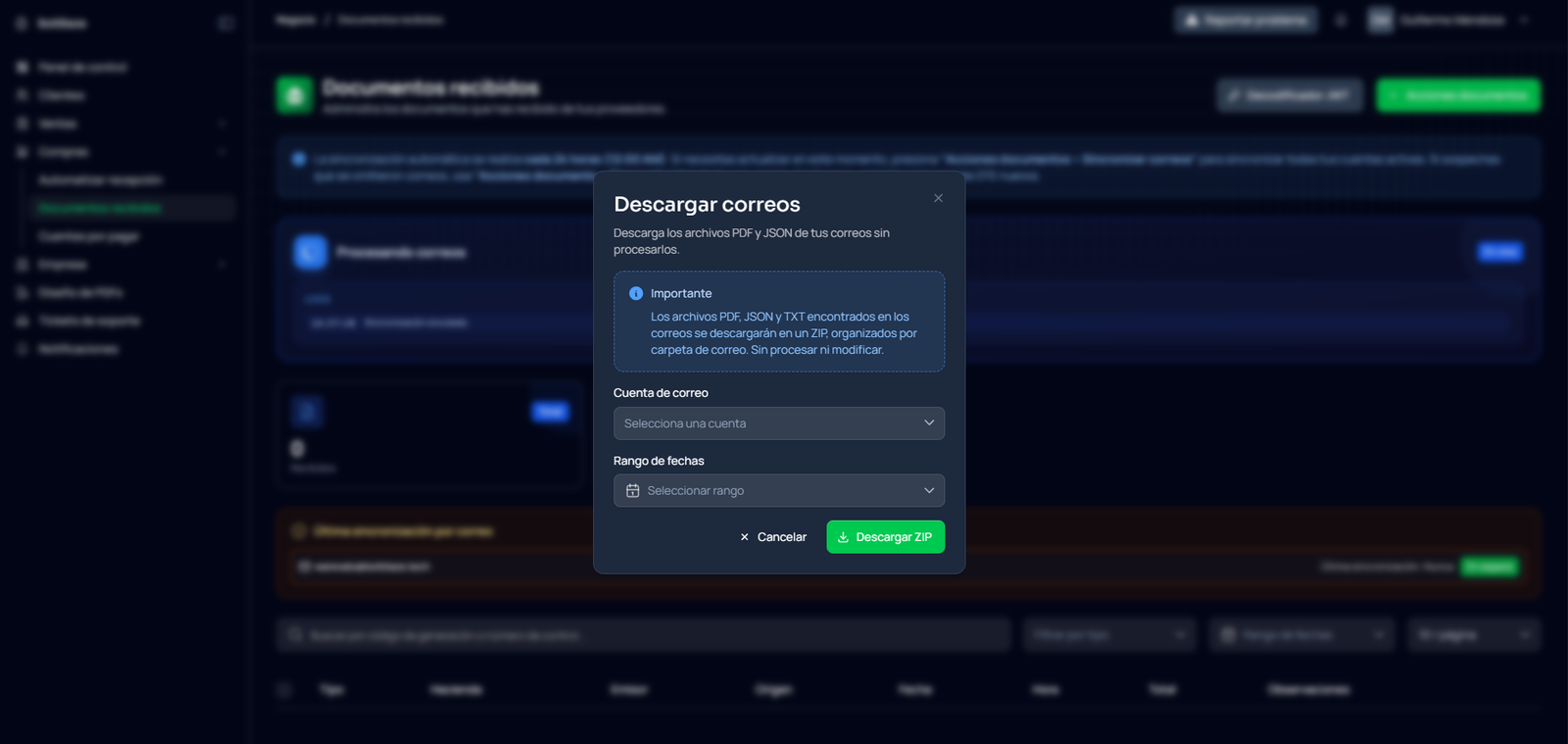 Descarga archivos desde el correo directamente