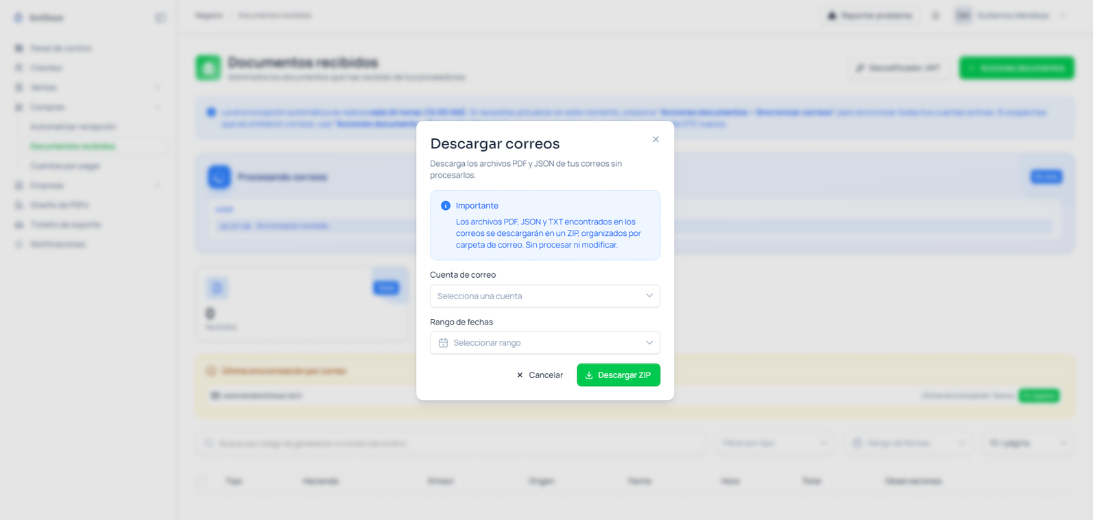 Descarga archivos desde el correo directamente